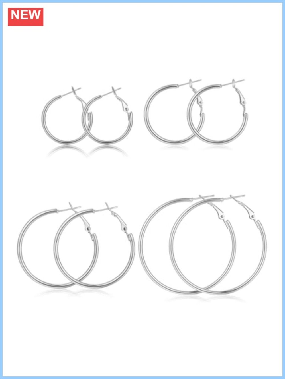 6 Pairs 14K Gold Plated Stainless Steel Hoop Earrings Set Lightweight